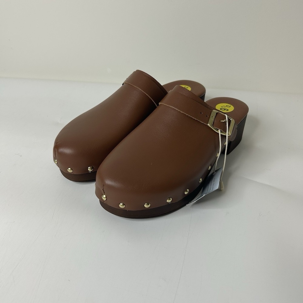 AVELLINI Studded Clogs Mule Womens 9.5 Brown Leather Italy Shoes Nursing Comfort